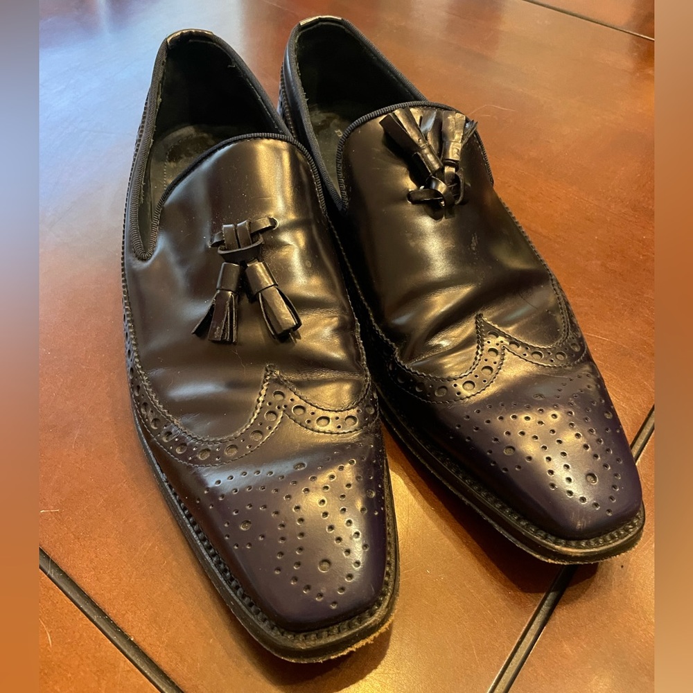 Black with blue tone Ermanno Scerbino Italian Leather Men’s Dress Shoes